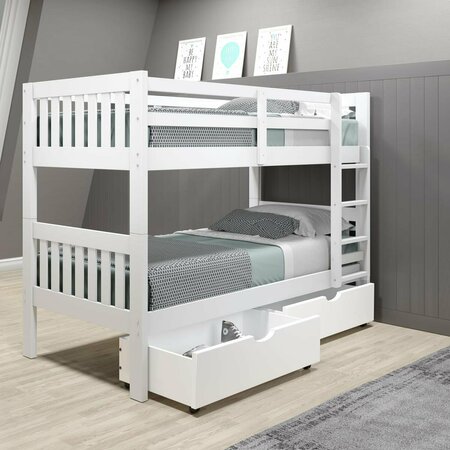 DONCO PD-1010-3TTW-505 Twin Over Mission Bunk Bed with Dual Underbed Drawers, White PD_1010_3TTW_505